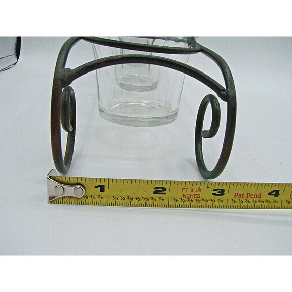 Glass Candle Holder 3 Votive Iron Scroll Mantle Staging Decor Housewarming 11X3" - Picture 9 of 12